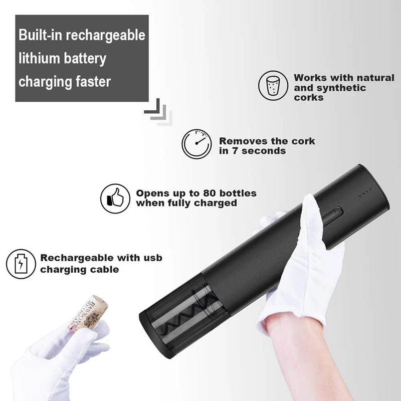 Электрический штопор для бутылок с фольга и usb-кабелем для зарядки, подходит для дома, США