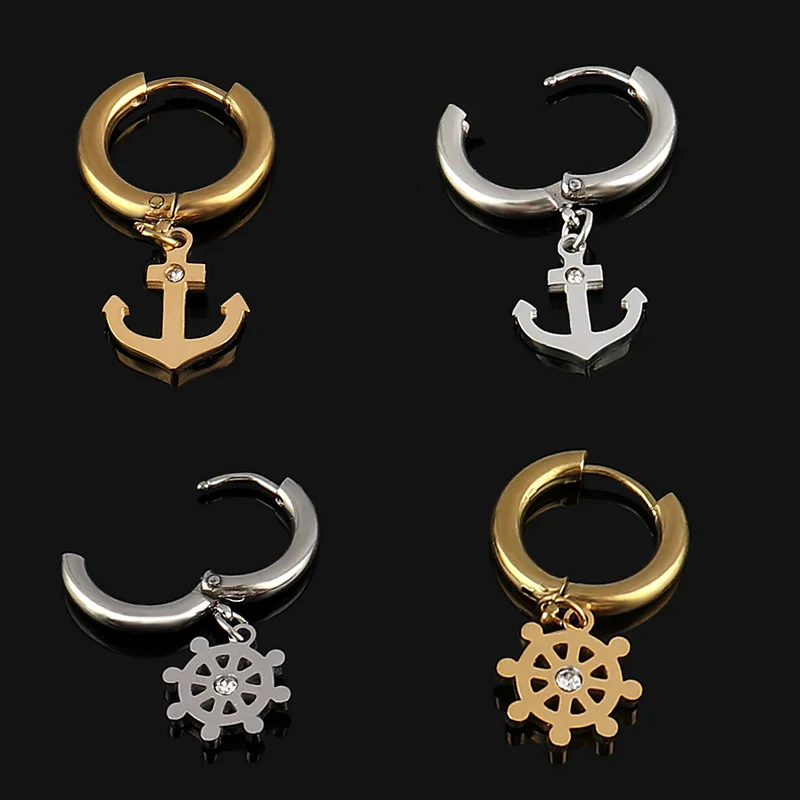 Женские серьги из нержавеющей стали, подвеска с якорем, висячие серьги для женщин, геометрические круглые серьги, ювелирные изделия