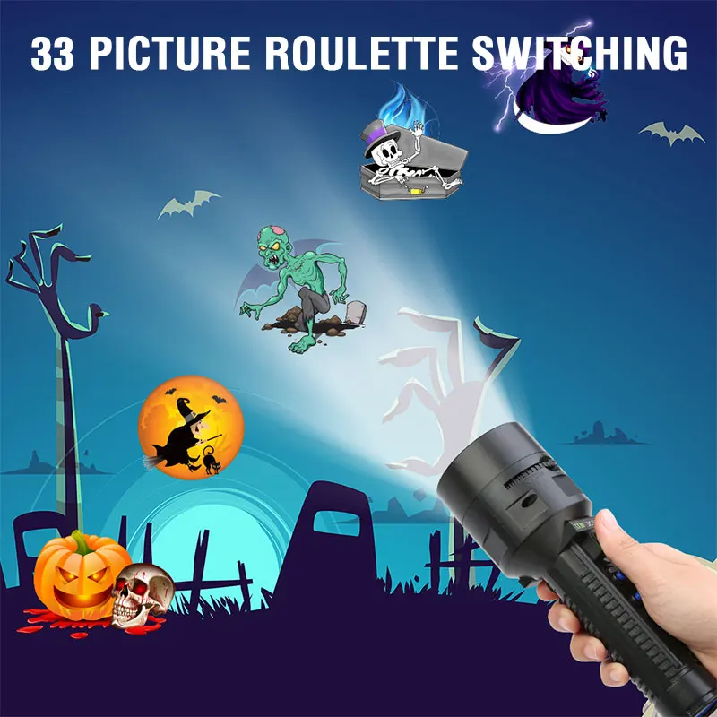 

Portable Projection Lamp Easter Christmas Rechargeable Flashlight Holiday Decoration Handheld Projector 3 Pattern Slides