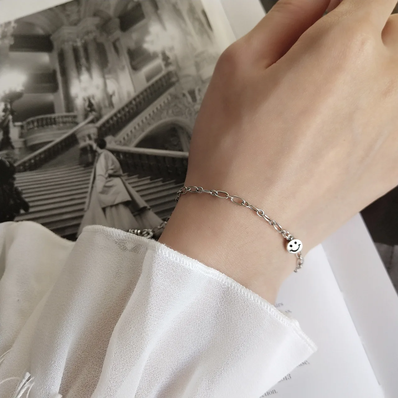 Корейский S925 стерлингового серебра простой смайлик ювелирное изделие, браслет с кисточкой подруги пара браслет