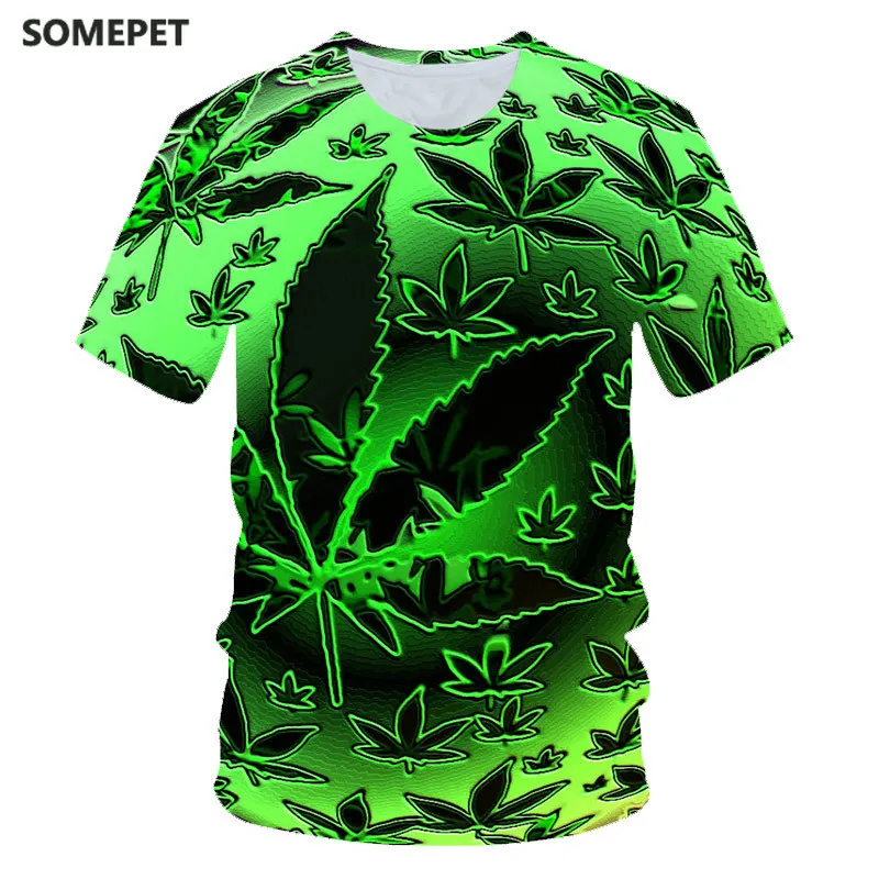

Funny Natural Weeds Cool Fresh Green Weed Leaves Skull Full Print T-shirt Cool Man's Top Tee Summer Outfit