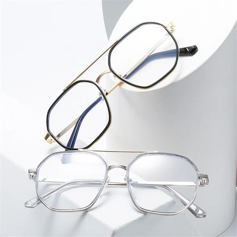 Double Beam Metal Polygon Finished Myopia Glasses Women Men Literary Student Prescription Eyeglasses Diopter 0 -0.5 -1.0 To -6.0 4
