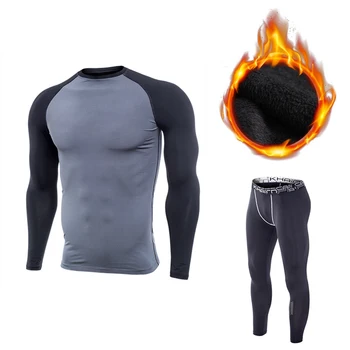 

New Motorcycle T Shirts & Tights Pants Sport Suit Plus Velvet Moto Male Stretch Moto Warm Suit Long Sleeve Winter Warm Set#