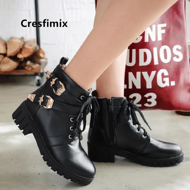Cresfimix botas femininas/Женские Модные осенние ботинки martin с нескользящей шнуровкой черного цвета женские милые розовые ботинки из pu искусственной кожи bottes a6093