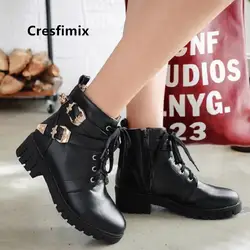 Cresfimix botas femininas/Женские Модные осенние ботинки martin с нескользящей шнуровкой черного цвета женские милые розовые ботинки из pu искусственной