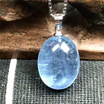 

Top Natural Ocean Blue Aquamarine Necklace Pendant For Woman Man Crystal 17x13x9mm Beads Stone 925 Silver Chains Jewelry AAAAA