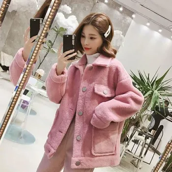 

2020 Autumn Winter Clothing New Korean Loose Lamb Woolen Coat Women Jackets Thick Warm Girls Outerwear XA356