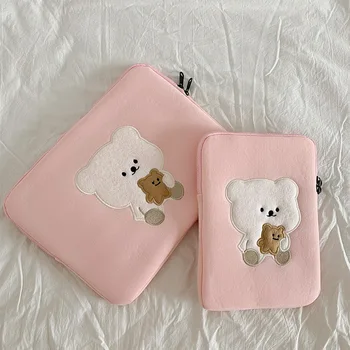 

Cute Bear 11 13 Inch Tablet Case Cartoon Sleeve Case Laptop Bag Student Pink Ipad Liner Bag Protective Cover Girls Storage Bag