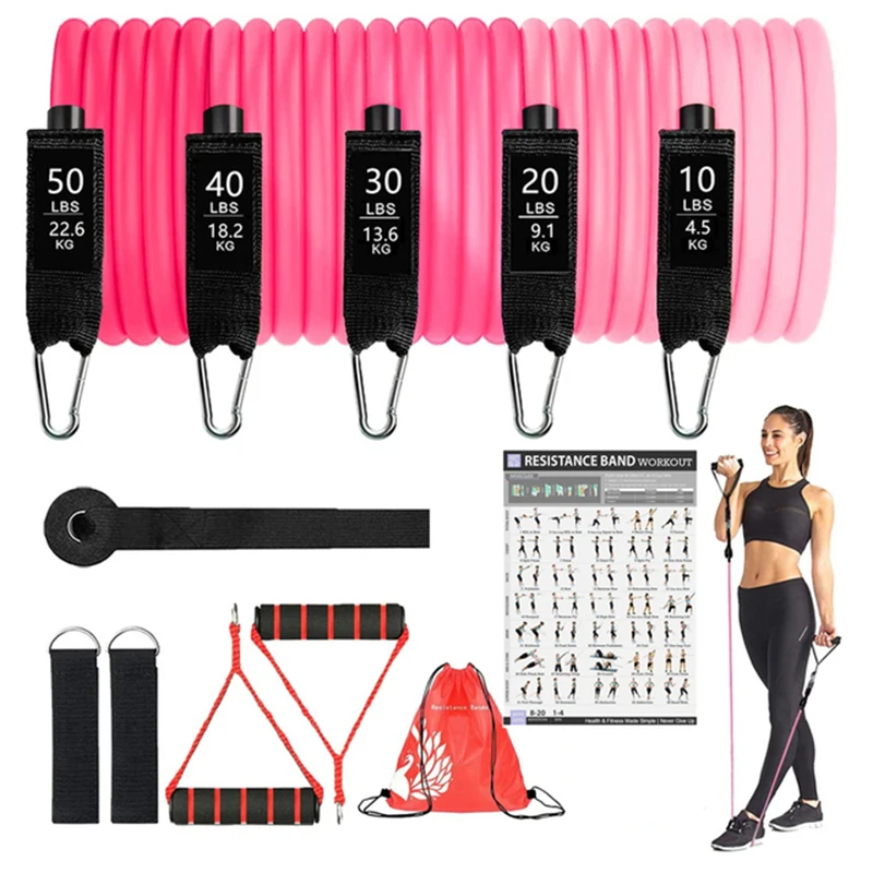 

11Pcs Set 100/150 lbs Rubber Fitness Resistance Bands Women Exercise Bands Body Workout Training Pull Rope Home Gym Equipment