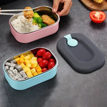 

800ml Japanese 304 Stainless Steel Bento Box Microwave Lunch Box For Kids PIcnic School Fruit Food Box Leakproof Lunch Container