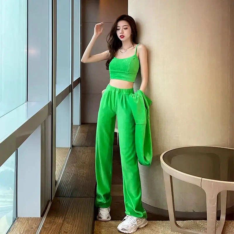 

Tank Top & Hooded Sweatshirt & Wide Leg Pants 3 Piece Set Women Casual SportswearTracksuits Fashion Workout Solid Color Matchin