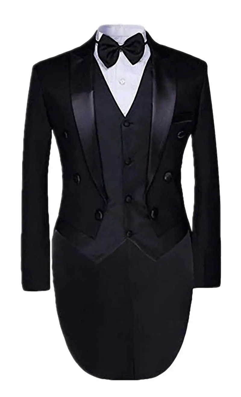 Vintage Italian Style Men's Black Tailcoat Suits Double Breasted Wedding Groom Suits Slim Fit Stage Show Cosplay Costume