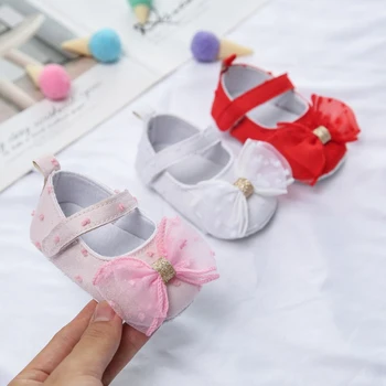 

Baby Shoes Baby Girl Soft Shoes Shallow Princess First Walkers Cute Mesh Bow Non-slip Fashion Crib Prewalkers Shoe