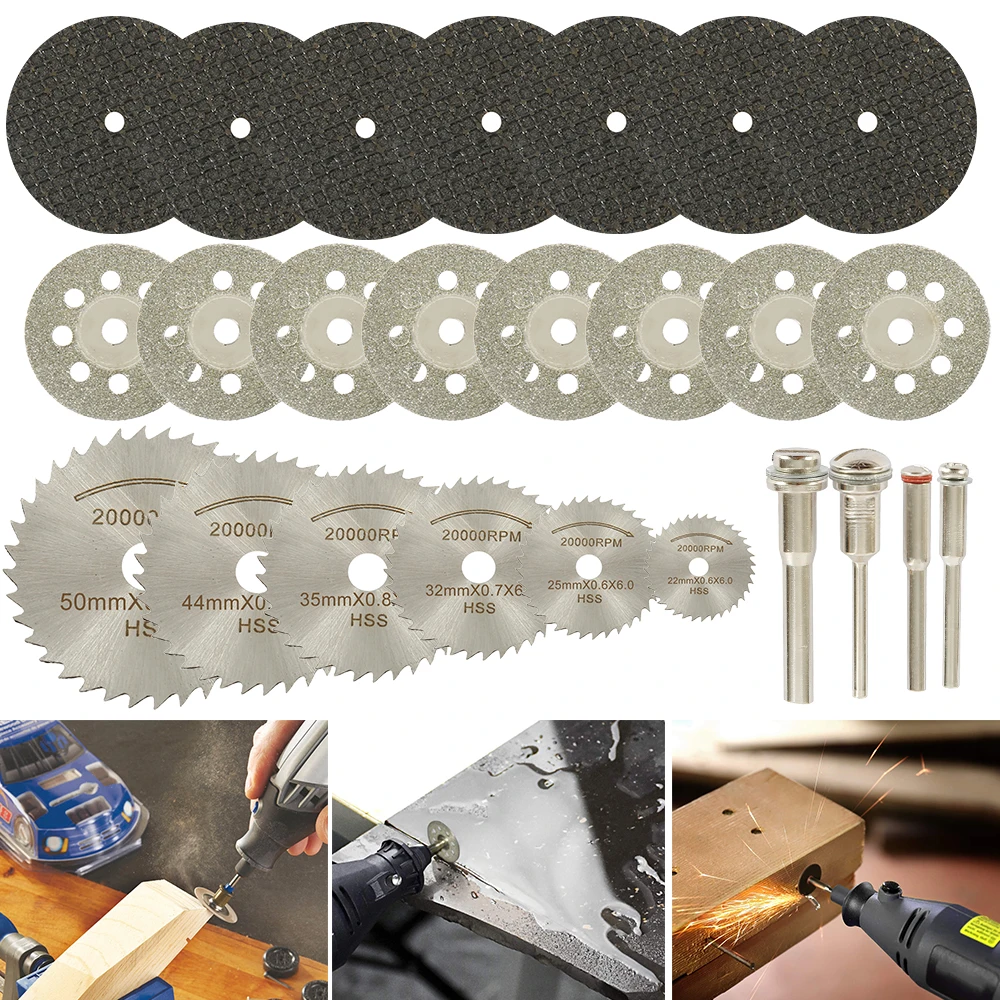 32pcs HSS Mini Circular Saw Blade Set Resin Cut-Off Wheels Diamond Cutting Discs Rotary Tool Accessories for Dremel Wood Plastic