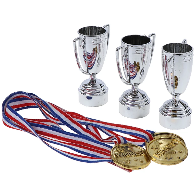 6 Pcs=3pcs Gold Plastic Winners Medals +3 plastic Trophy Toys For Kids Party Fun Props hot sale | Игрушки и хобби