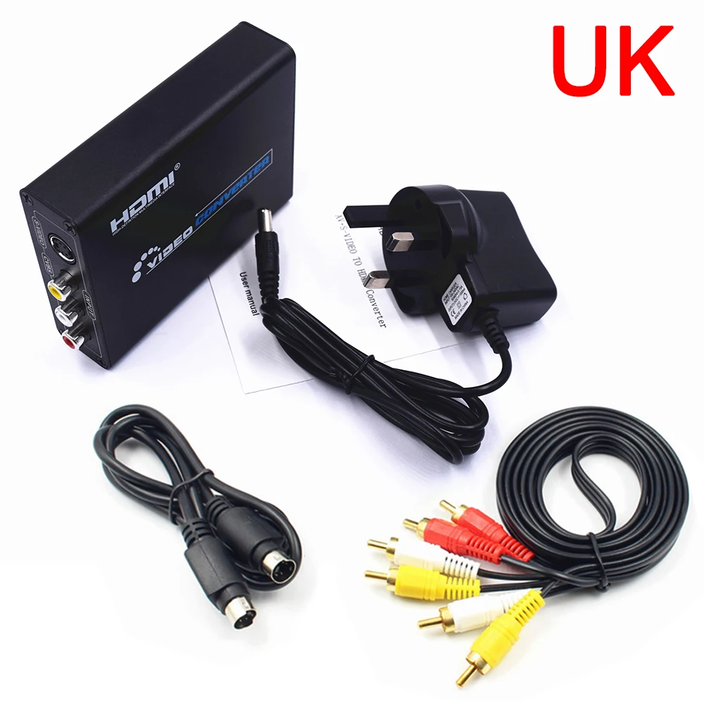 AV S-Video CVBS к HDMI аудио конвертер AV CVBS+ S-VIDEO Композитный S-video 1080P адаптер Upscaler HD 3RCA Для ПК Xbox PS3 tv - Цвет: UK Plug