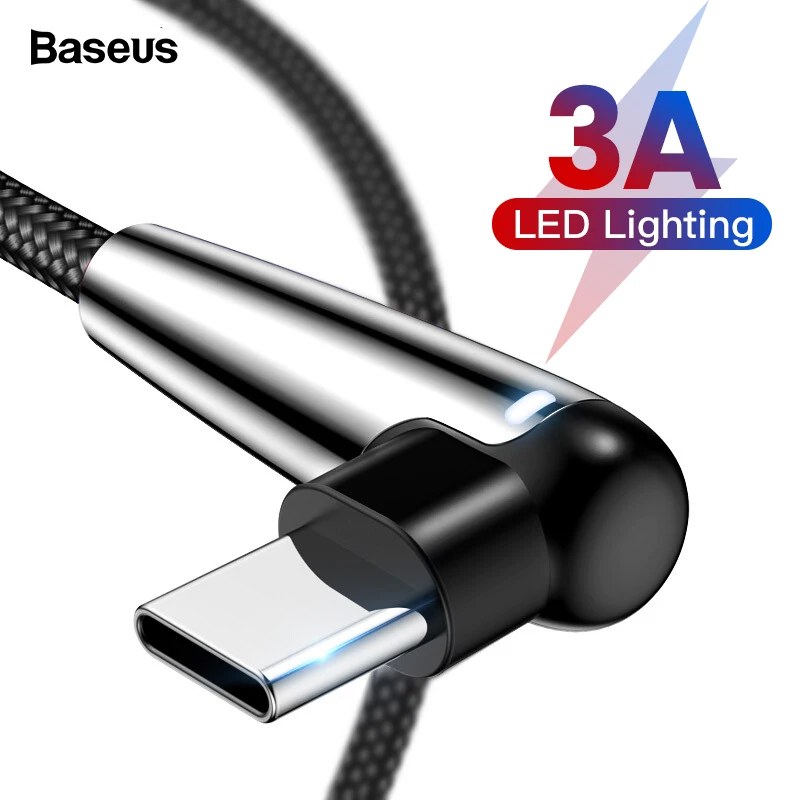 Baseus usb type C кабель 90 градусов USB-C зарядное устройство Быстрая зарядка USBC type-c кабель для samsung S10 S9 S8 Oneplus 6t 6 Xiaomi Mi 9 8
