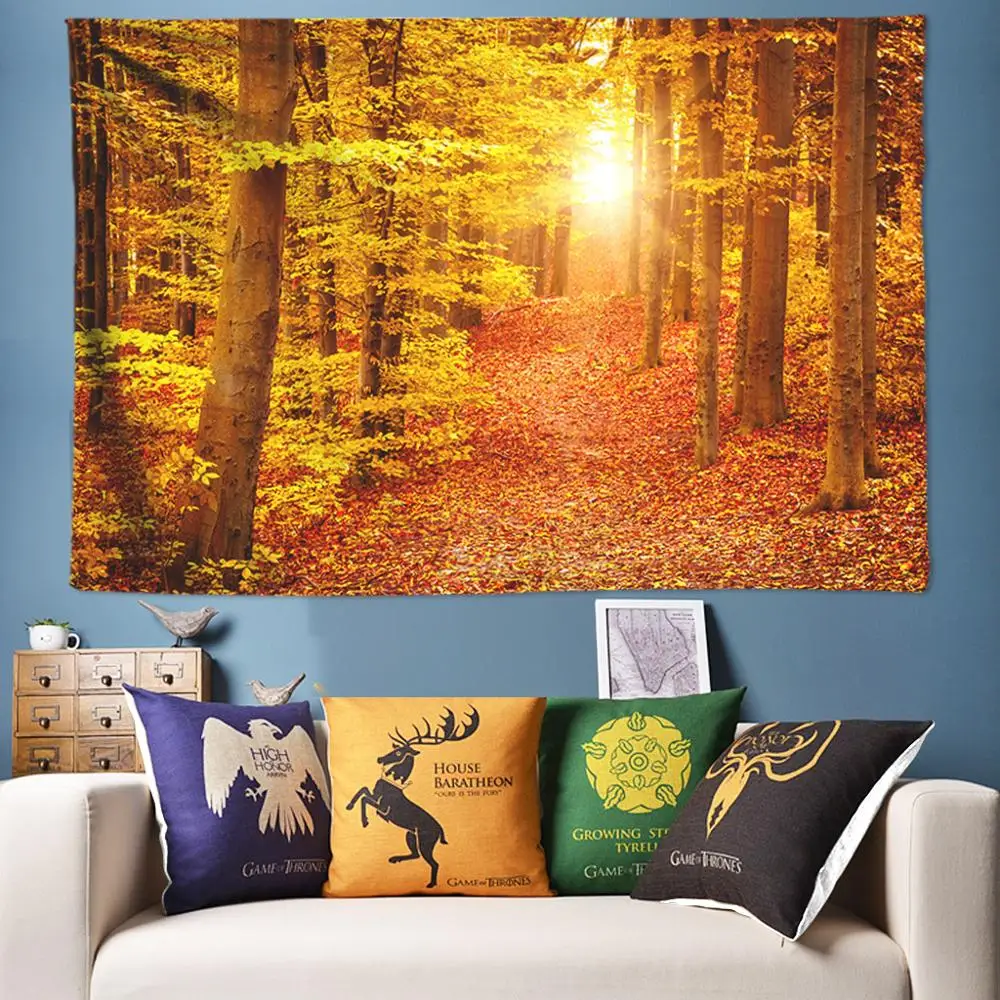 Психоделический Солнечный лес гобелен с пейзажем на солнце настенный Хиппи Мандала гобелен скатерть-занавеска настенный декоративный ковер