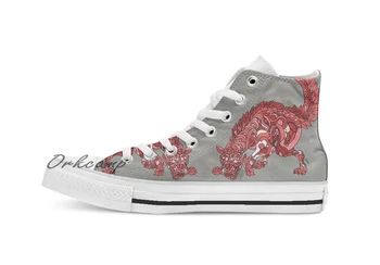 

Red Wolf Custom Casual High Top lace-up Canvas shoes sneakers Drop shipping