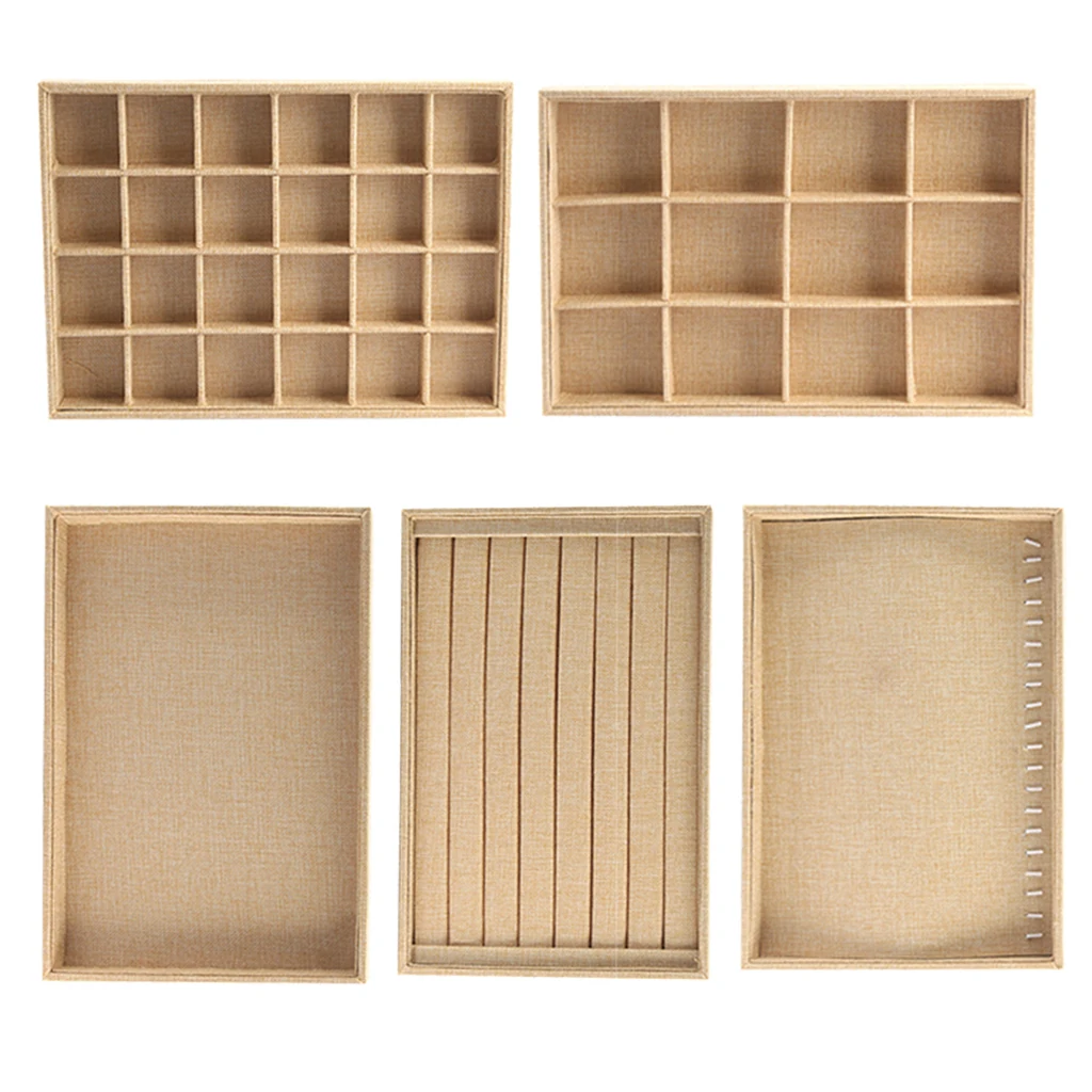 Linen Stackable Jewelry Storage Tray Showcase Jewelry Display for Drawers