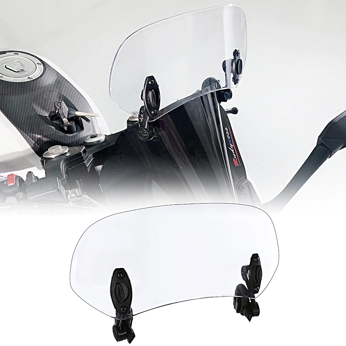 Universal Motorcycle Risen Adjustable Wind Screen Extension Windshield Spoiler Air Deflector For