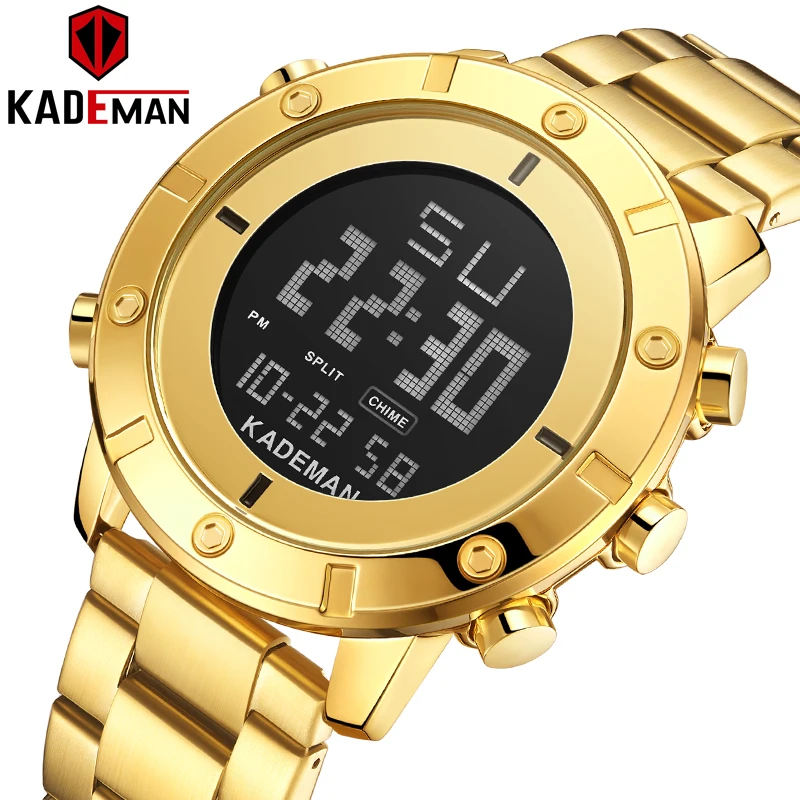 Топ люксовый бренд Kademan новые мужские спортивные часы полный стальной ремешок lcd двойной дисплей Модные кварцевые наручные часы водонепроницаемые K9151G