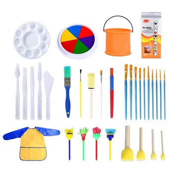 

Acrylic Paint Set with 12 Colors Acrylic Paint 19 Painting Brushes 6-Color Inkpad Apron Palette for Kids Painting Supplies