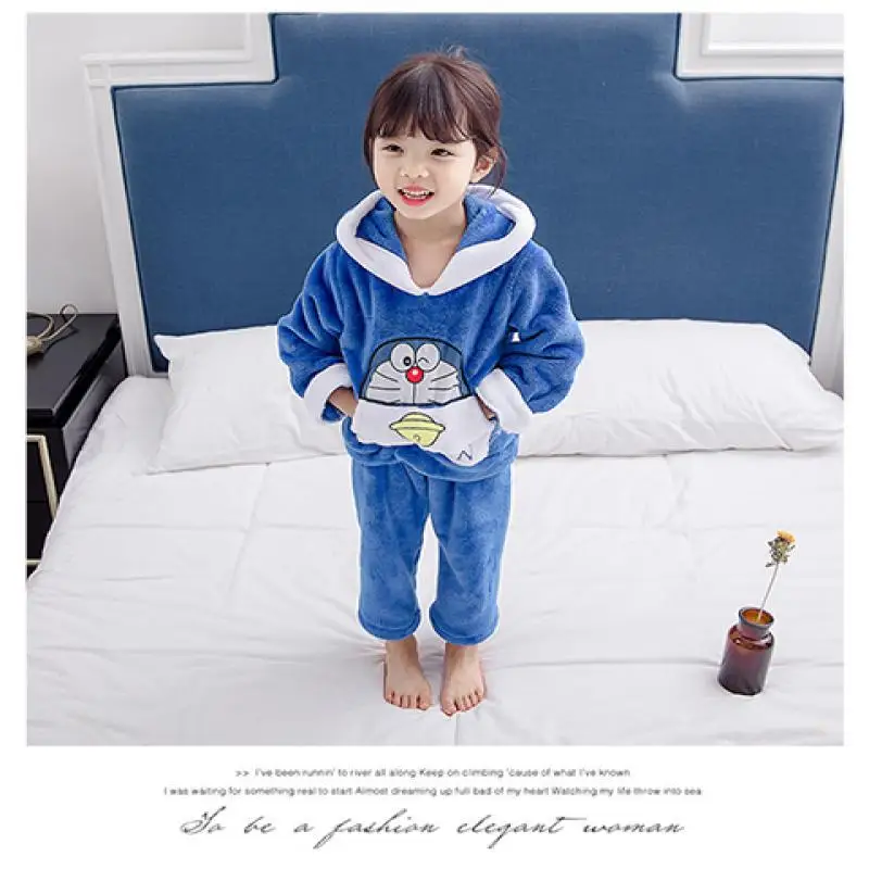 Blue Anlencool/детский домашний костюм для девочек с рисунком Пикачу из 2 предметов, детский осенне-зимний костюм фланелевые пижамы для мальчиков - Цвет: Blue