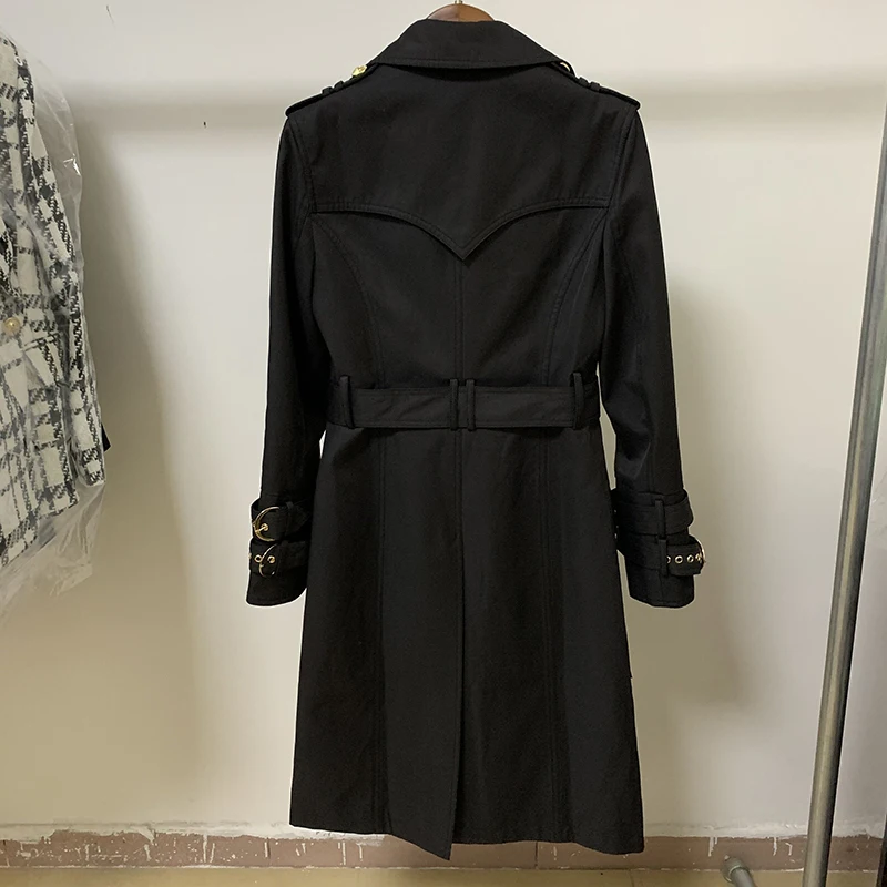 HIGH STREET 2020 Fall Winter Designer Trench Women's Double Breasted Lion Buttons Belted Trench OverCoat