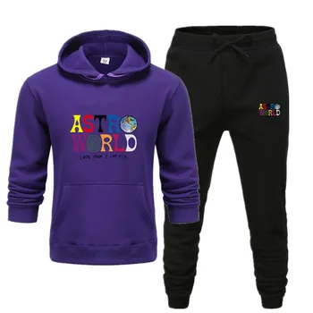 

2020 Autumn and winter new sweater + trousers 1 set of ASTROWORLD letter printed two-piece hooded sweater for men and women