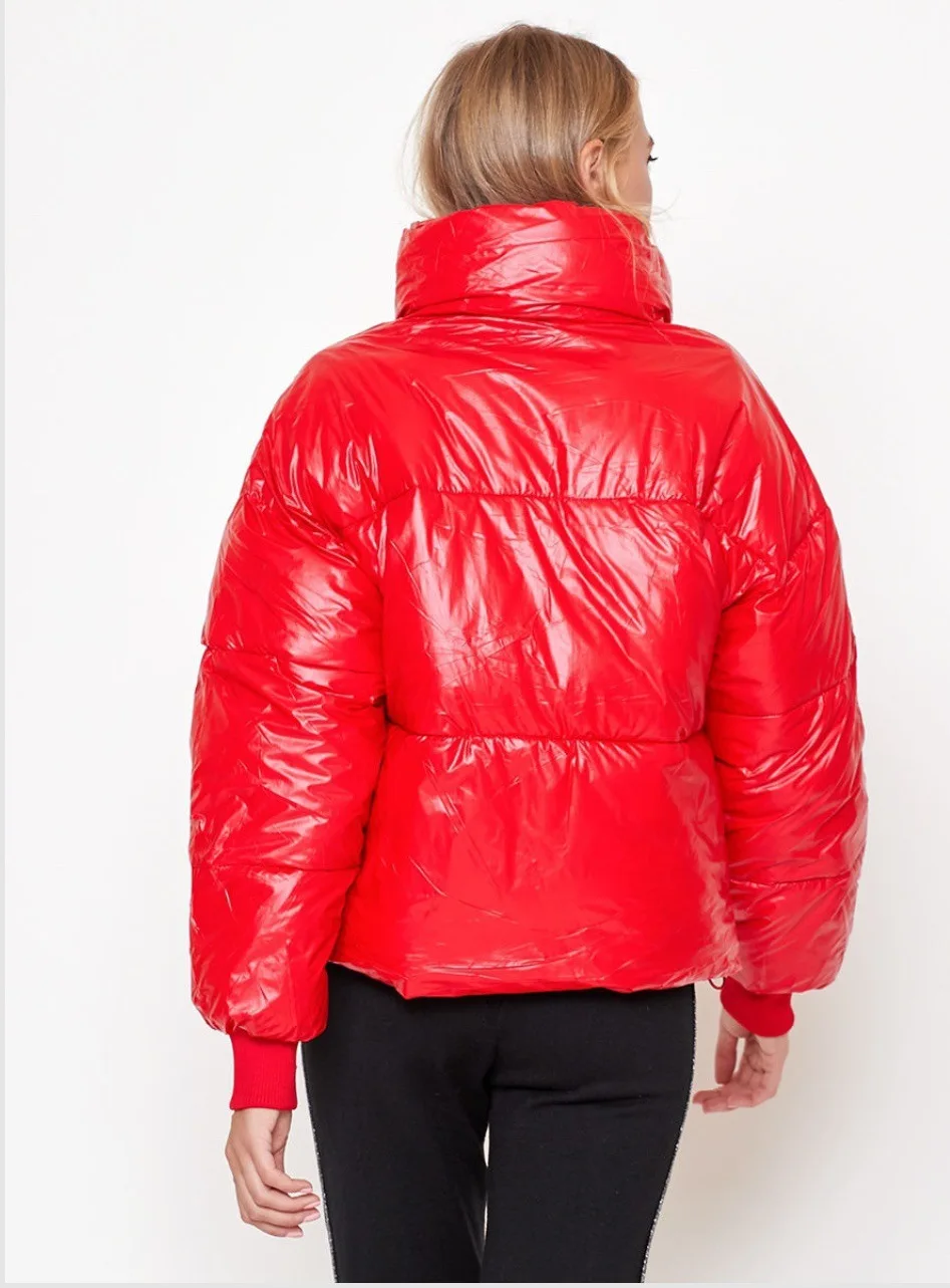 Новая зимняя Глянцевая пуховая хлопковая куртка для женщин, уличные хипстеры, водонепроницаемая блестящая желтая красная толстая Теплая стеганая куртка-парка