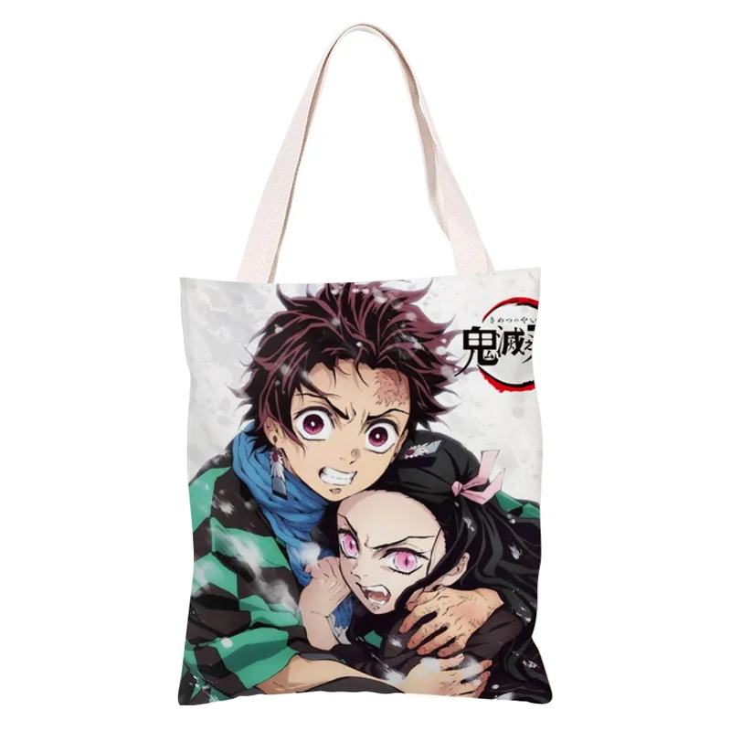 Аниме Demon Slayer: Kimetsu no Yaiba Холщовая Сумка на плечо на молнии сумка через плечо сумка для покупок