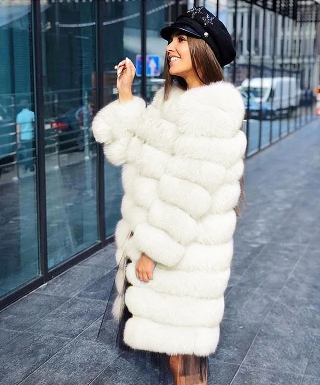 Плотное теплое меховое пальто осень-зима женское роскошное длинное пальто большого размера женское Модное Элегантное тонкое белое искусственное женское меховое пальто
