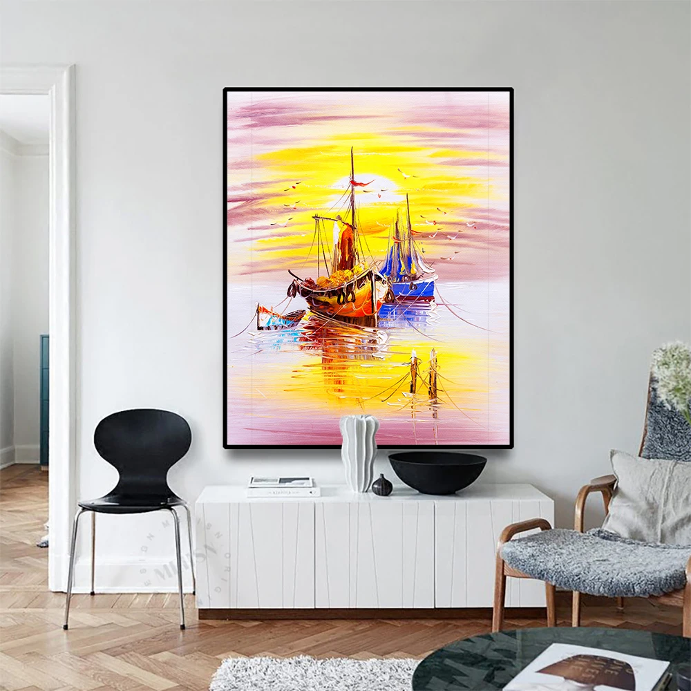 Sea a Sailboat Sunrise Scenery Canvas Painting Calligraphy Poster And Print Home Decor Picture for Living Room Bedroom Bathroom Sea a Sailboat Sunrise Scenery Canvas Painting Calligraphy Poster And Print Home Decor Picture for Living Room Bedroom Bathroom
