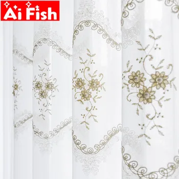 

White Pearl Luxury Embroidered Tulle Curtains for Living Room Romantic Lace Window Screening Sheer For Bedroom Drapes M200#5