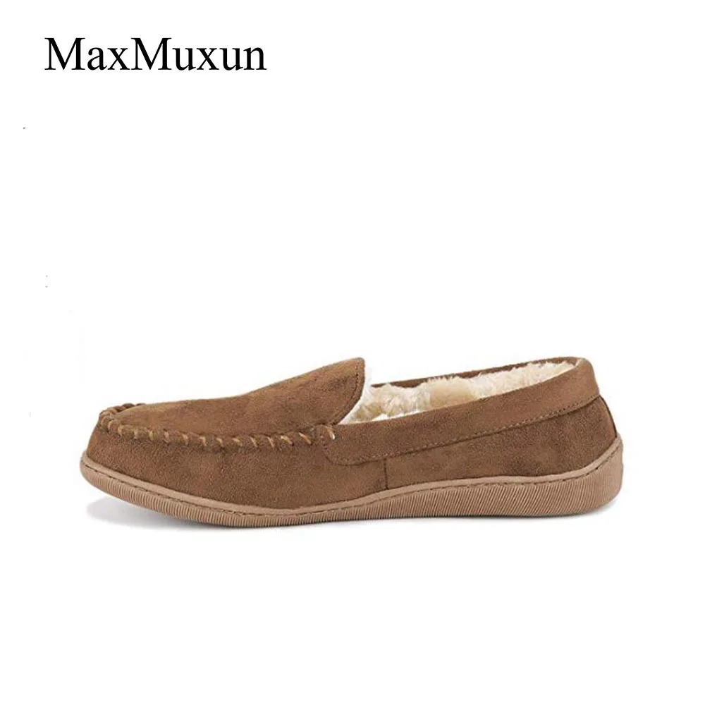 MaxMuxun/Женская обувь для влюбленных пар; лоферы с искусственным мехом; мокасины; удобные слипоны; тапочки; Цвет Черный; большой размер 43