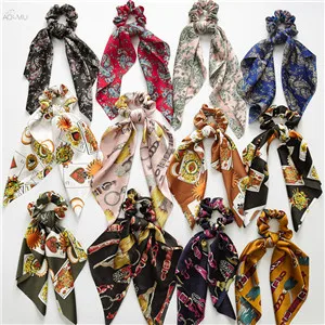 AOMU дизайн цветочный принт резинка для волос женский шифоновый шарф эластичная Бохо лента для волос, бабочка резинка для волос для девочек