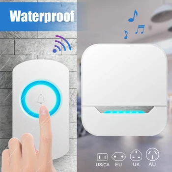

Wireless Doorbell Chime Waterproof Door Bell Kit 32 Melodies 4 Levels Adjustable Volume 1/2 Push Button and 1 Receiver J