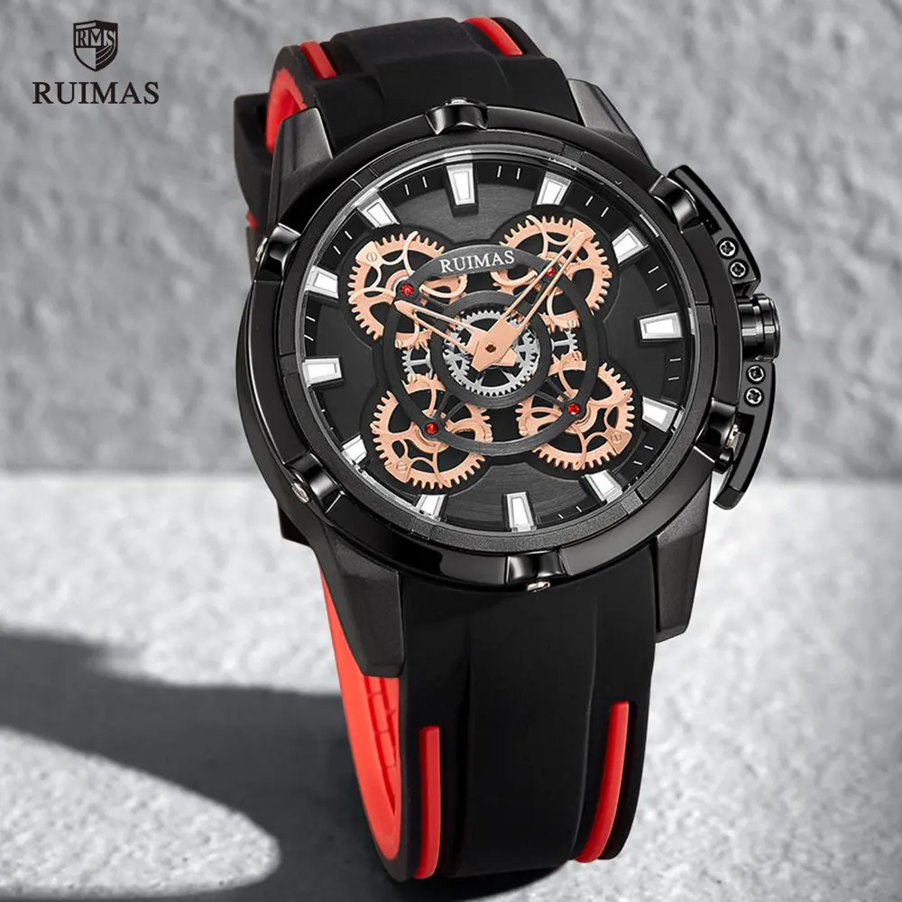 

RUIMAS Men's Quartz Watches Luxury Army Sports Wristwtach Man Black Silicone Strap Waterproof Watch Relogios Masculino Clock 547