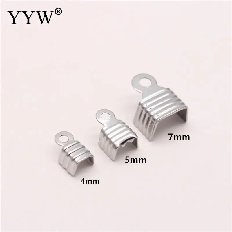 

100PCs/Bag Stainless Steel Fold Over Crimp Cord End Leather Ribbon End Clasp Tips End Clamp Connector Components Jewelry Making