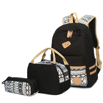 

Canvas Casual Backpack Fashion Lightweight School Bags Tote Bag Pencil Case Set for Teen Young Girls