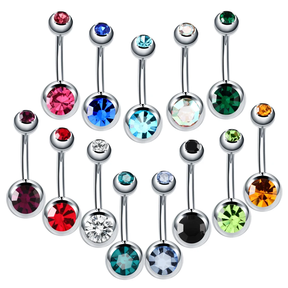 Belly Button Piercings 10Pcs/lot Stainless Steel Navel Piercings Rhinestone Belly Button Rings Ombligo Ball Nombril Sexy Body Jewelry