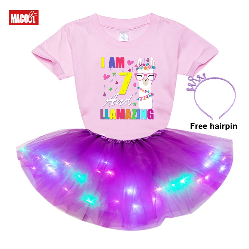 Girl Birthday Tutu Dress Set Llamazing Birthday Tshirt Dress Girl Kids Dress Set Party Light Christmas Dress Little Girl Costume baby girl skirt apparel Dresses