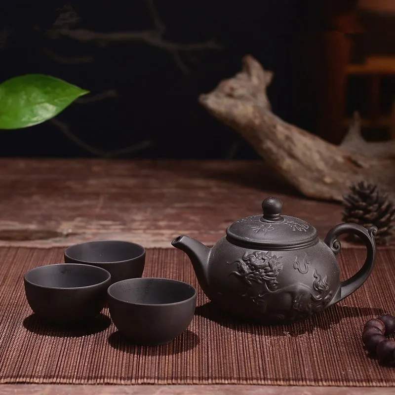 150 мл Исин Чайный горшок фиолетовая глина чайный набор кунг-фу ручной работы ДРАКОН слон белка чайный горшок с 3 шт Набор чашек