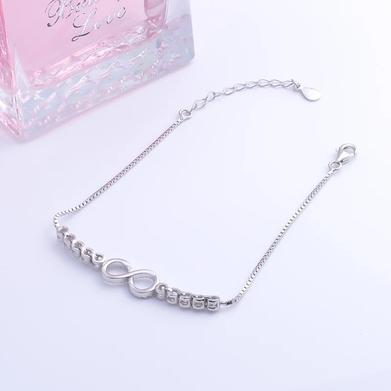 Pekurr 925 Sterling Silver Double Round Circle Number 8 Bracelets Infinity Charms For Women Accesories Lucky Chains