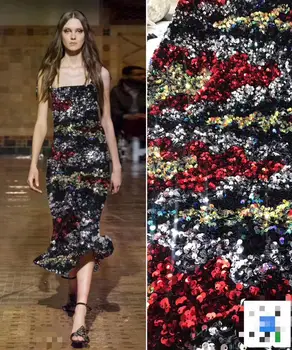 

fashion design French net lace fabric African mul ti color sequins lace embroidery tulle lace fabric for party dress