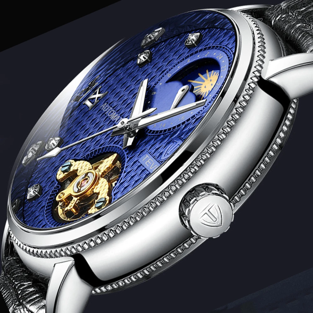 Tevise Автоматические Tourbillon механические часы водонепроницаемые мужские роскошные