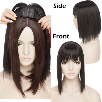S-noilite 10inch 4*2 toupee hair extension Synthetic clip in topper hair with bangs straight top hair hairpiece for women beard 5