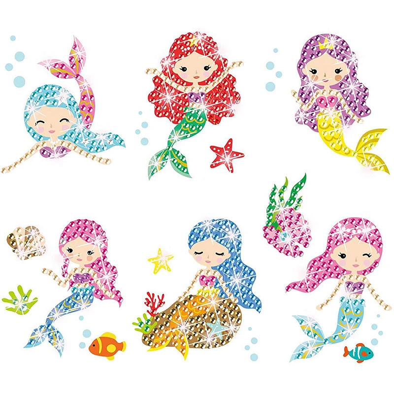 5D DIY Diamond Painting Sticker Kits for Kids Mermaid Princess Pattern Mosaic Sticker Crystal Paint By Number For Adult Beginner