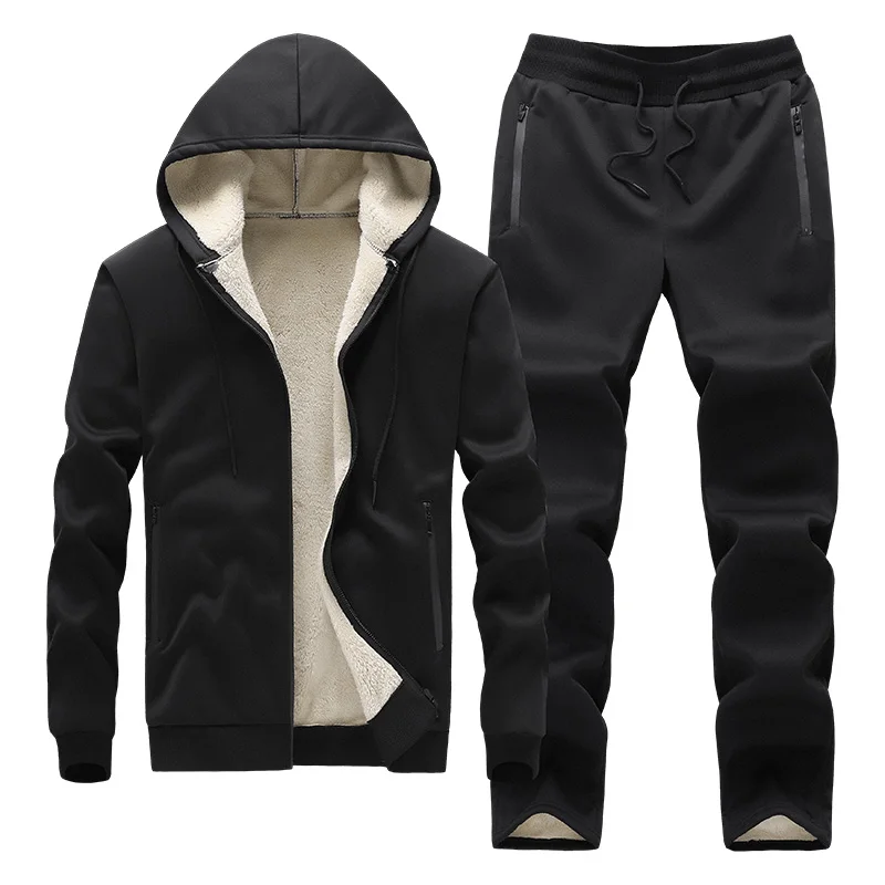 2-piece Suit Men's Tracksuit Leisure zipper Plush thickened Winter clothing | Мужская одежда